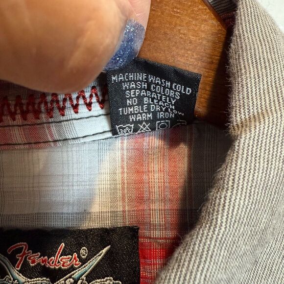 Fender Long Sleeve Button Up Washed Gray Reverse Cuff Men's Shirt Medium *SPOT* - Picture 15 of 16